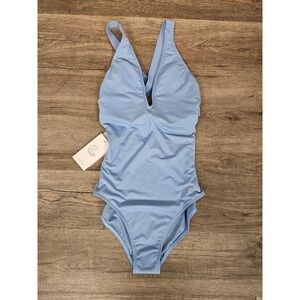 Calme Johnny Was Della Blue Cross Back One Piece Swimsuit Womens Small NWT